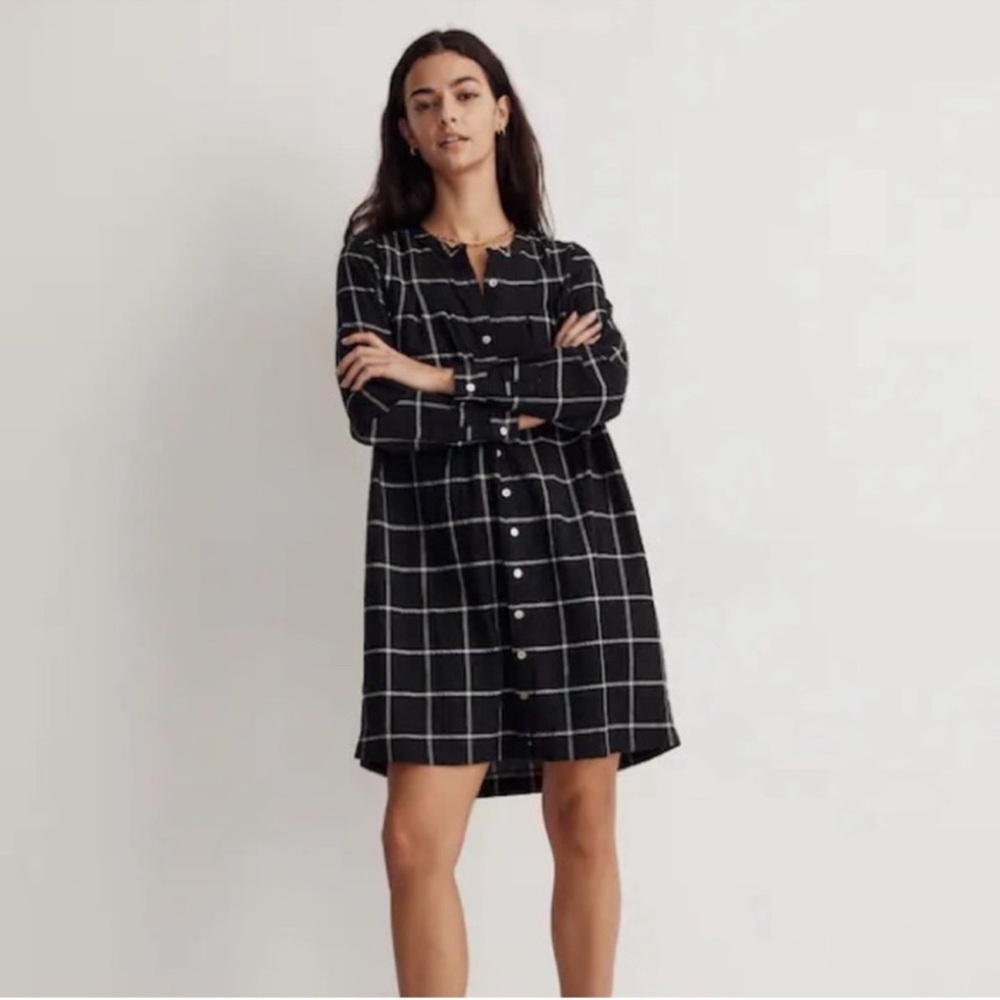Madewell Black Windowpane Academia Shirtdress